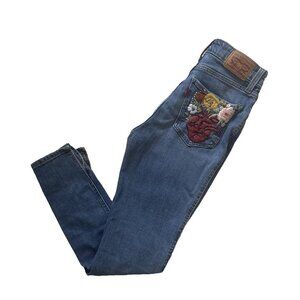 Levi's Women's Jeans Sz 26 721 High Rise Skinny Ankle Stretch Heart embroidery